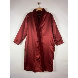 Minky Couture Designer Robe Burgundy Plush Fur Trim Open Front Womens XS NO BELT